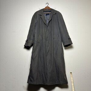 VTG Bill Blass Trench Overcoat Jacket Men 42L Grey Plaid Lining Outerwear 90s